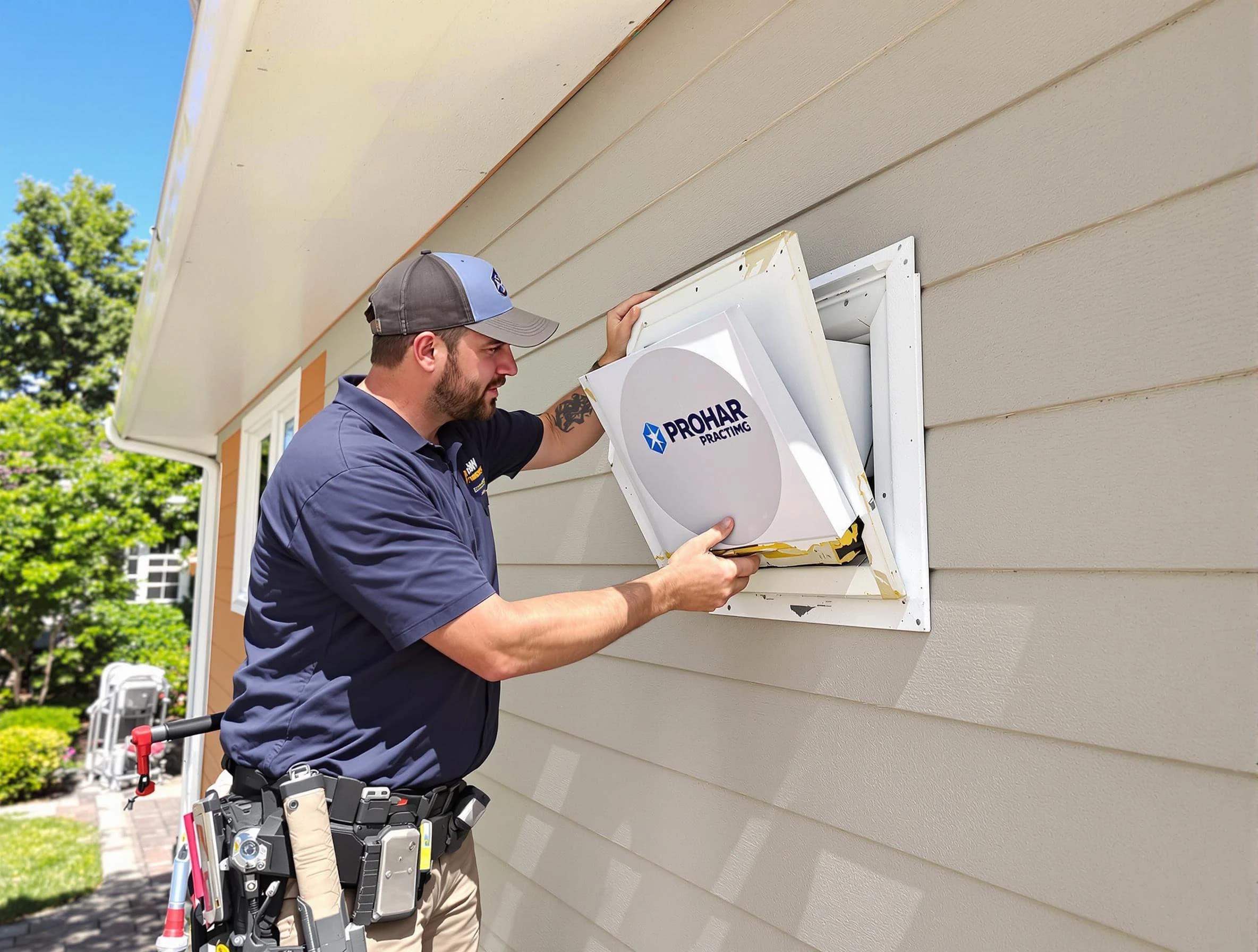 Dormont Dryer Vent Cleaning technician installing a new protective dryer vent cover on a home in Dormont