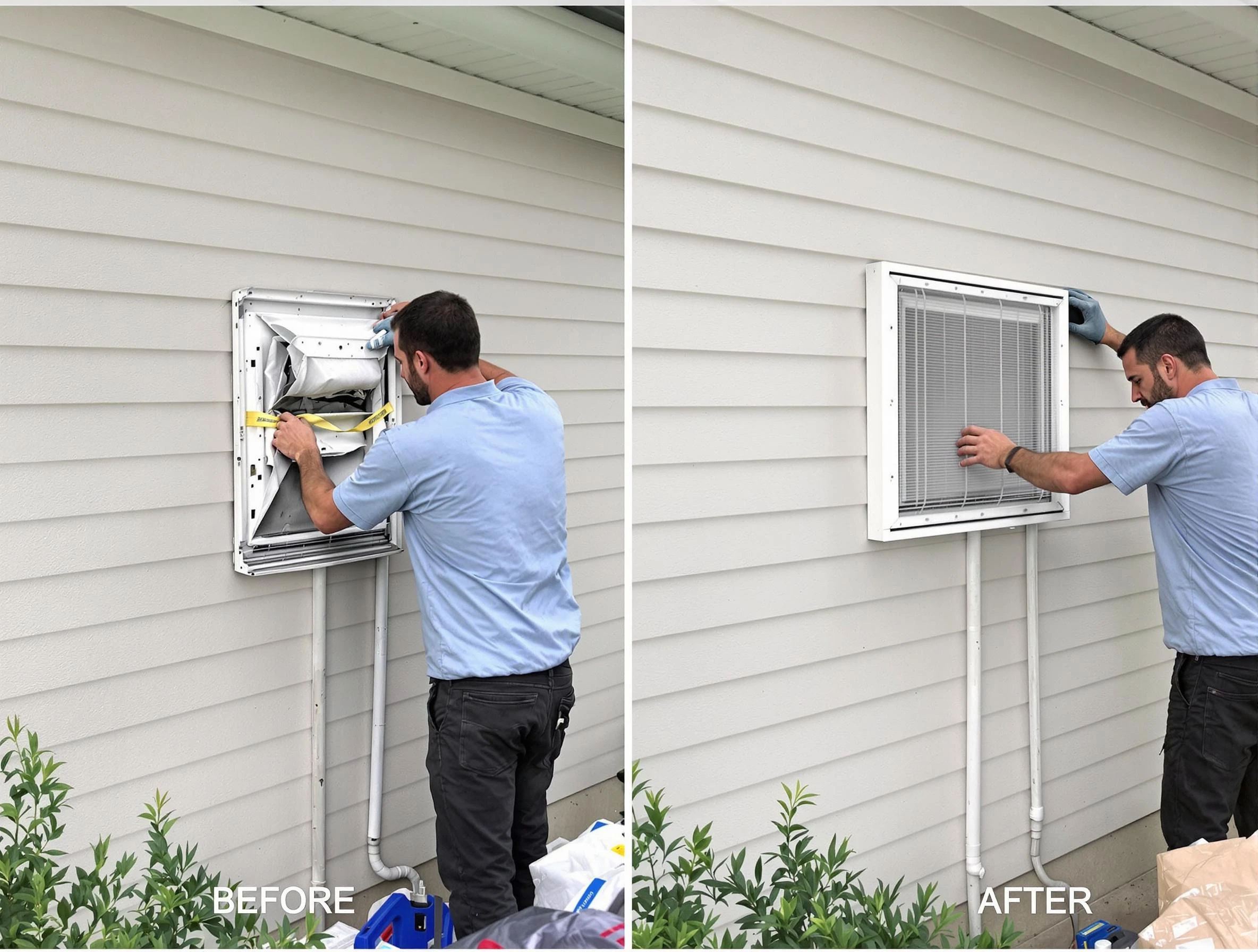 Dormont Dryer Vent Cleaning technician installing high-quality dryer vent cover at a residential property in Dormont
